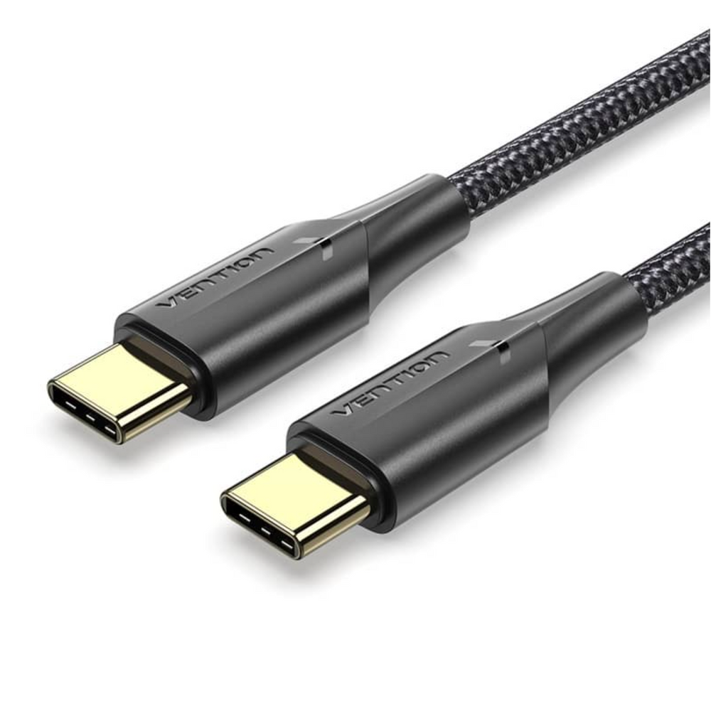 VEN-TAUBF - Vention Nylon Braided USB 2.0 C Male to C Male 3A Cable 1M Black - with LED indicator