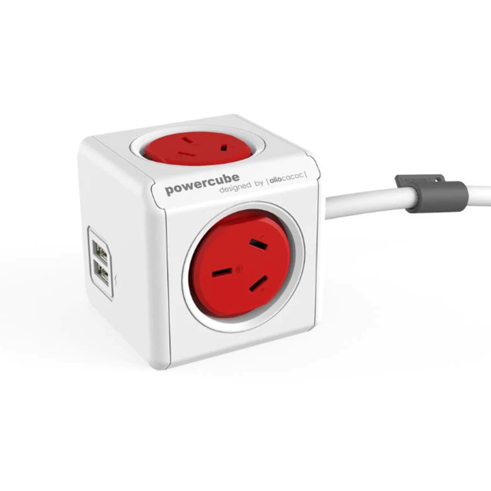 ALL-POWERCUBE54-RD - ALLOCACOC POWERCUBE Extended Outlets with USB 1.5M - Red