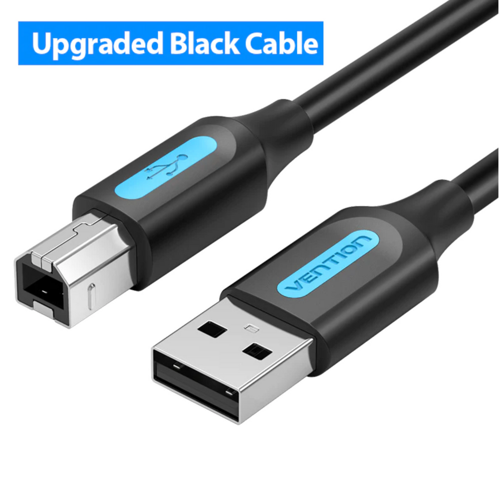 Black USB 3.0 A to B male cable with two USB connectors