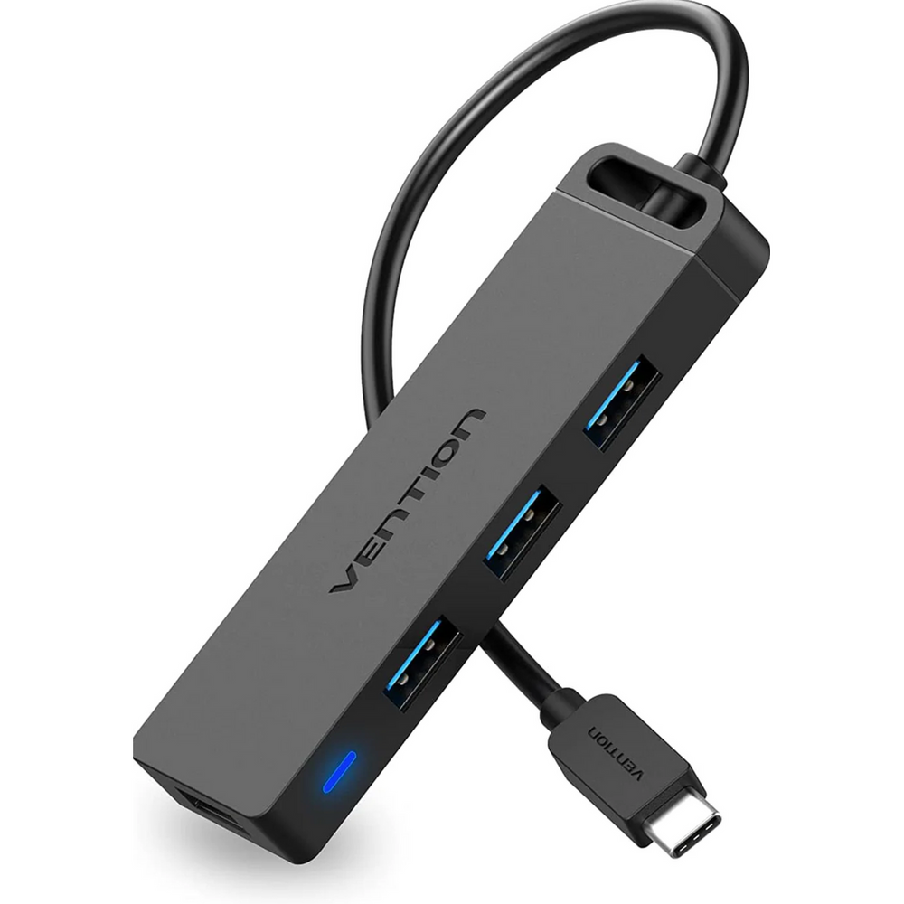 VEN-TGKBB - Vention Type-C to 4-Port USB 3.0 Hub with Power Supply Black 0.15M ABS Type