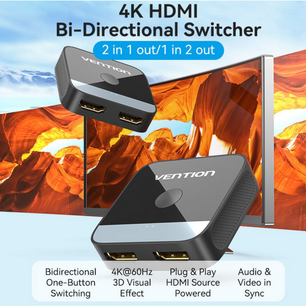VEN-AKOB0 - Vention 2-Port HDMI Bi-Direction 4K Switcher Black ABS Type