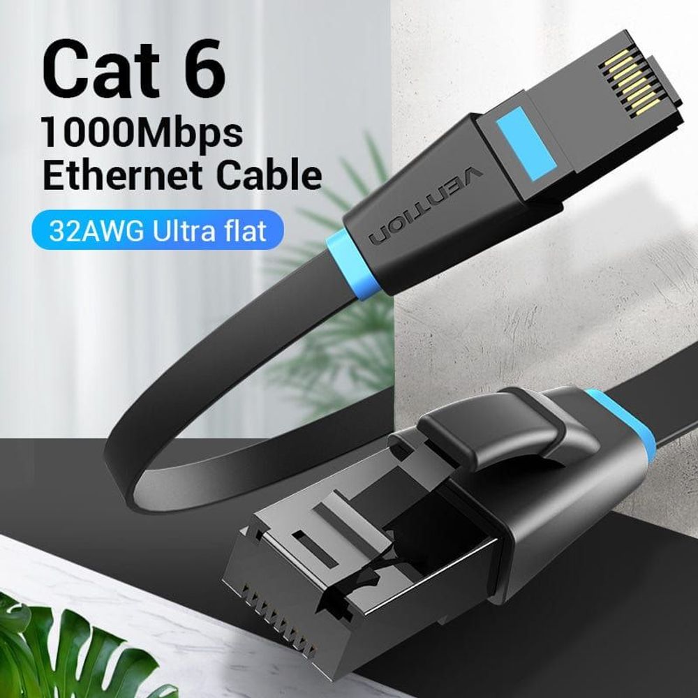 VEN-IBJBW - Vention Flat Cat.6 UTP Patch Cable 45M Black