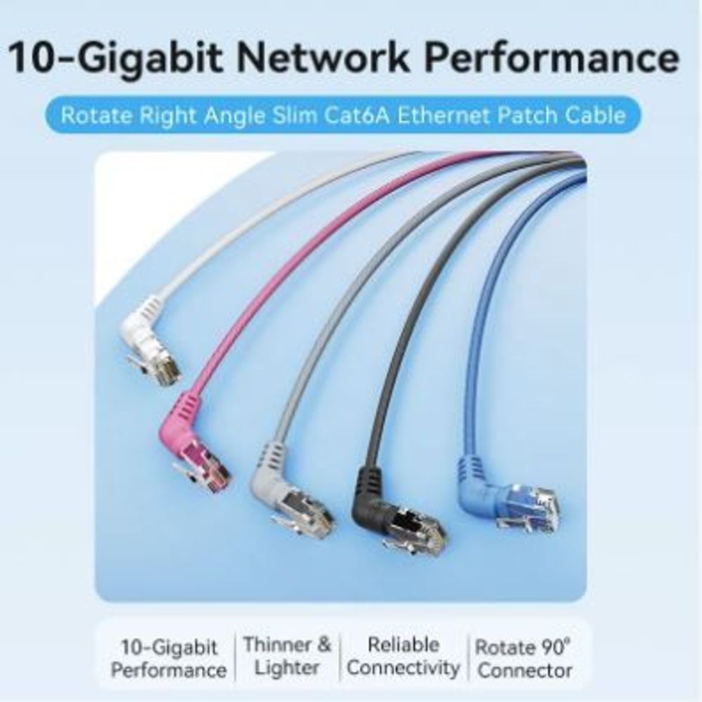 VEN-IBOBL - Vention Cat6A UTP Rotate Right Angle Ethernet Patch Cable 10M Black Slim Type