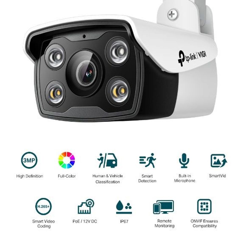 TL-VIGIC330(4MM) - TP-Link VIGI C330 (2.8/4/6mm) 3MP Outdoor Full-Colour Bullet Network Camera