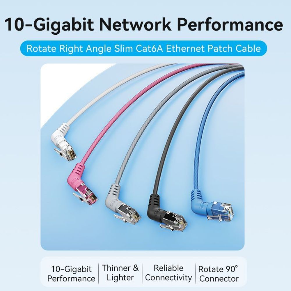 VEN-IBOHG - Vention Cat6A UTP Rotate Right Angle Ethernet Patch Cable 1.5M Gray Slim Type
