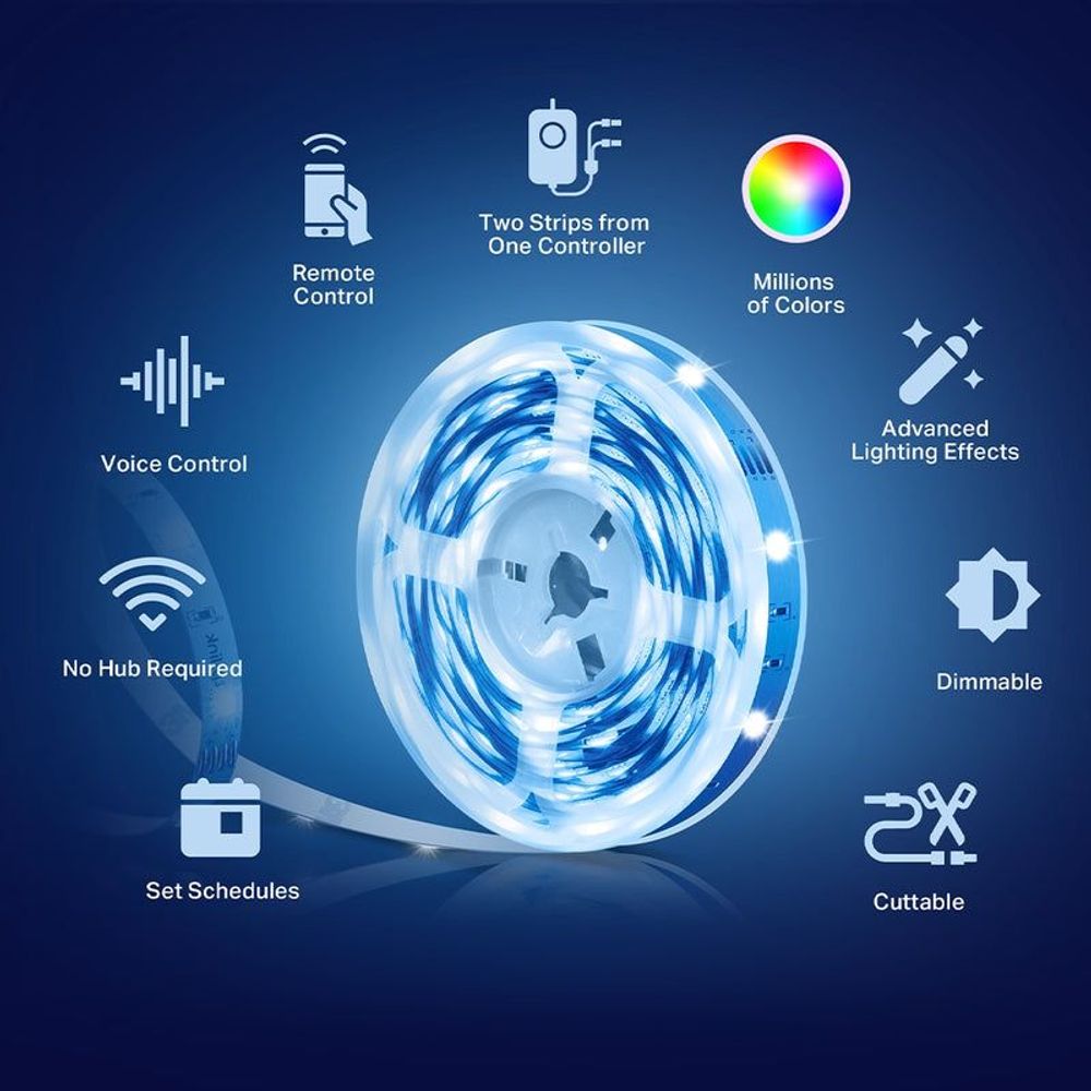 Smart Wi-Fi light strip with controller for two strips and color lighting effects