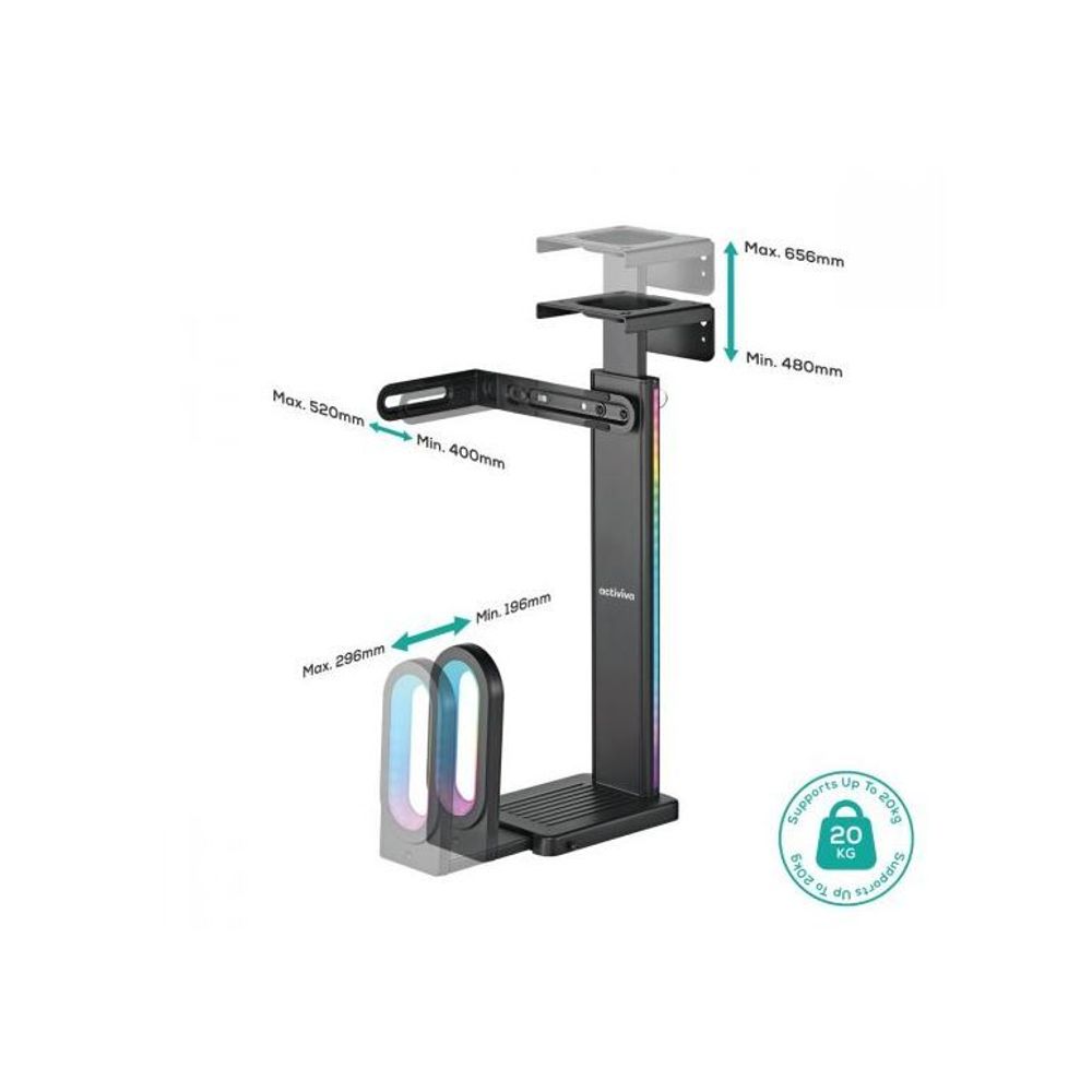 activiva RGB Ultra-Wide Adjustable Wall & Under-Desk Gaming PC Mount