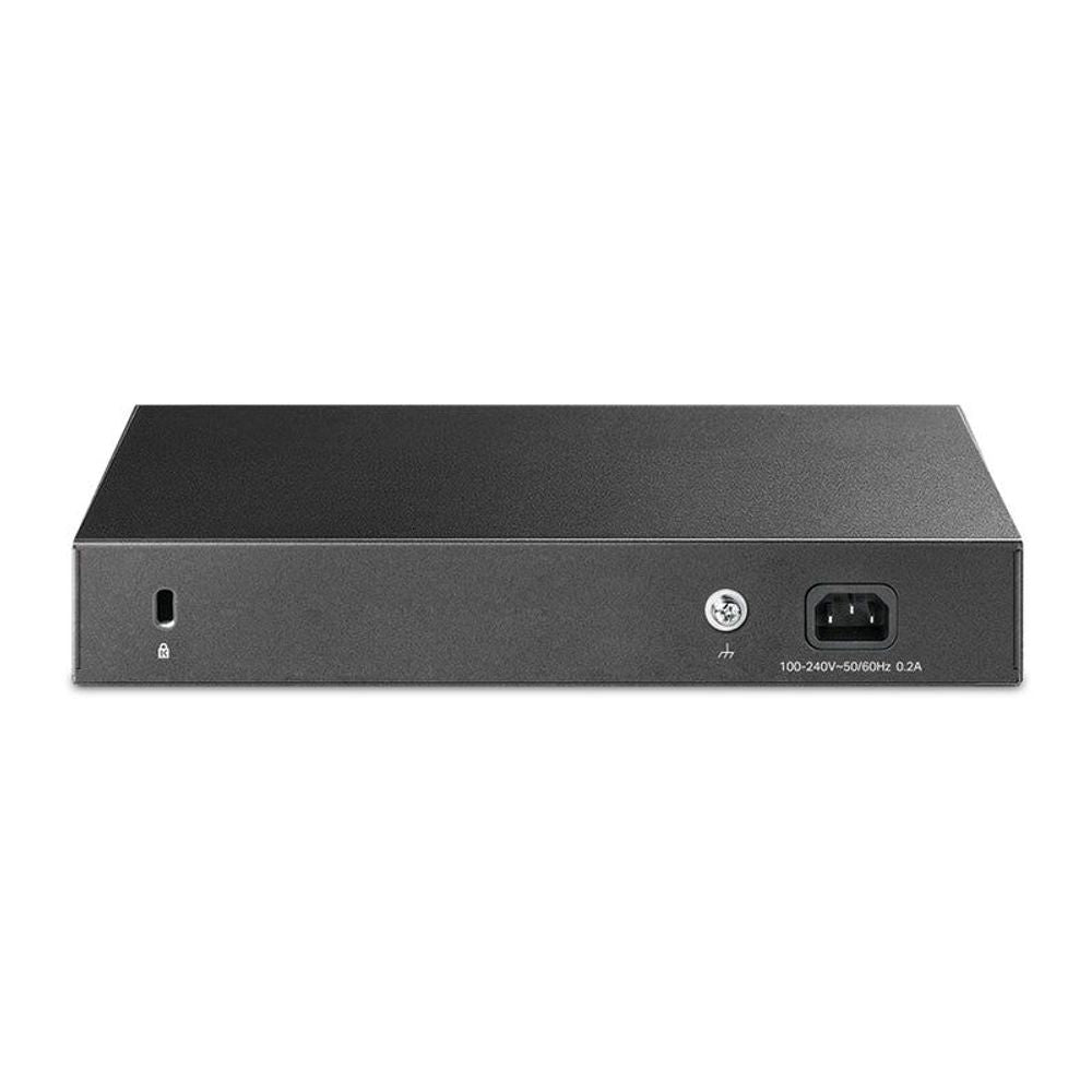 Gigabit multi-WAN VPN router rear panel with power input and grounding label