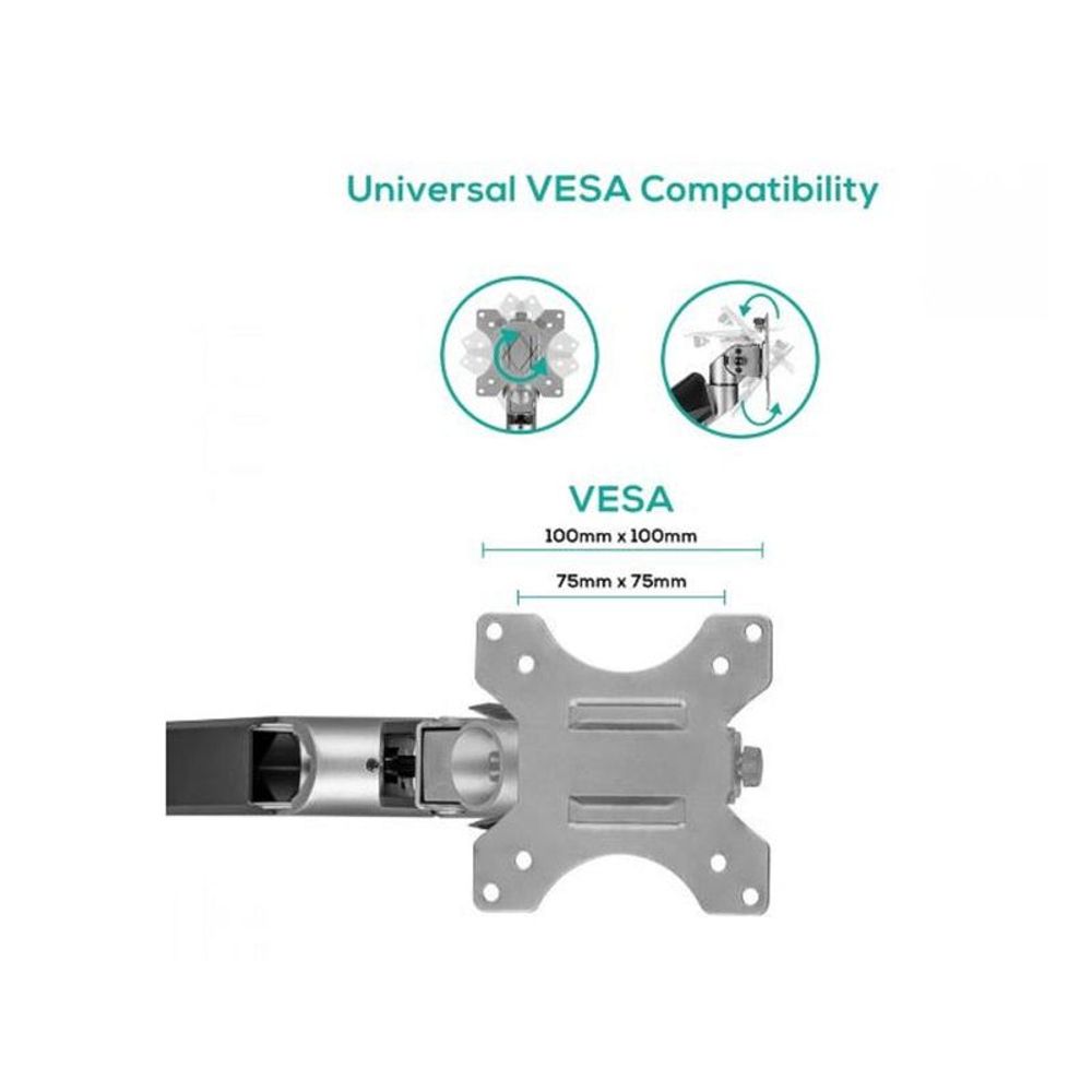 VESA mounting plate and bracket hardware for single monitor arm