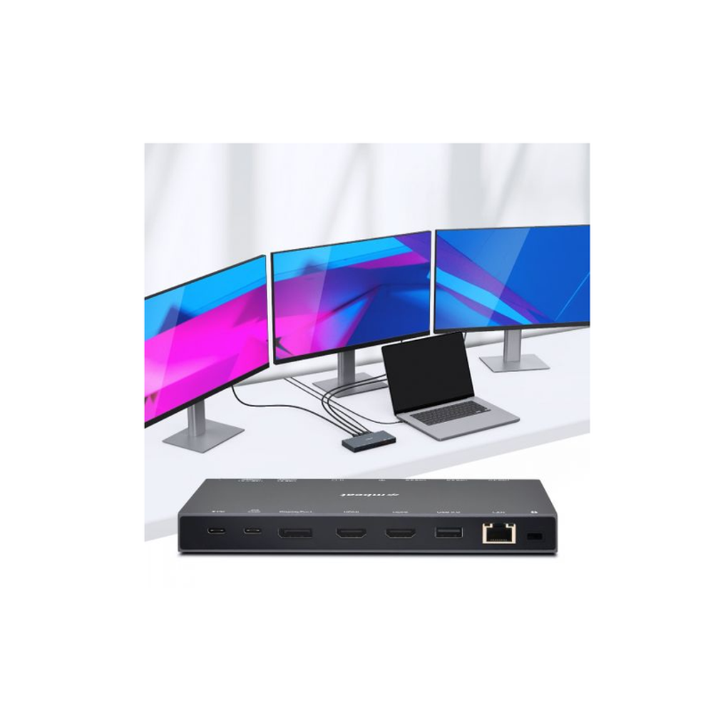 Space grey USB-C triple display dock rear-to-front view showing Ethernet and ports