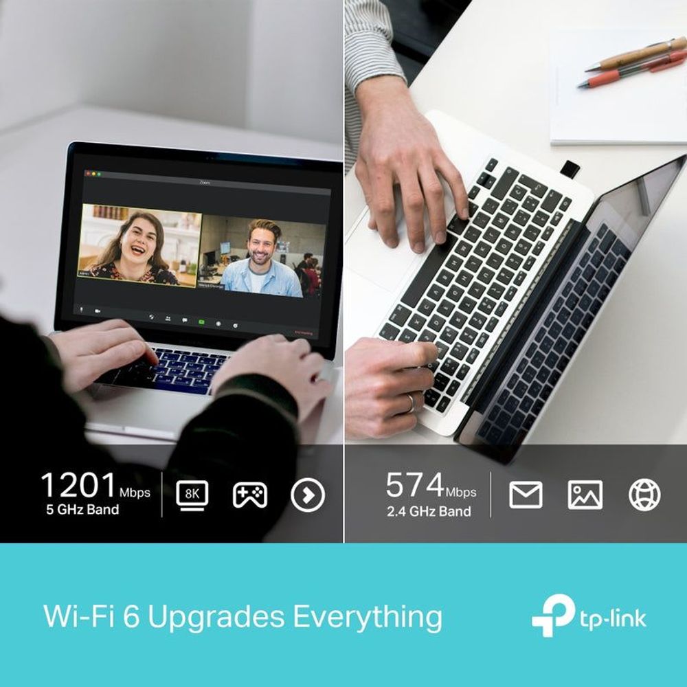 WiFi 6 USB adapter plugged into a laptop for fast wireless use