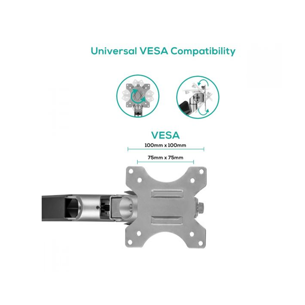 Universal VESA mounting bracket with dual mount holes for 75x75 and 100x100