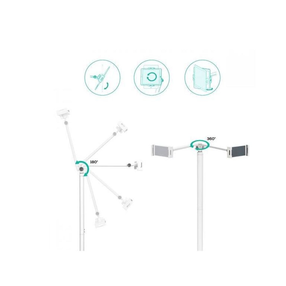 White floor stand with multi-joint arms and 360° rotating mount