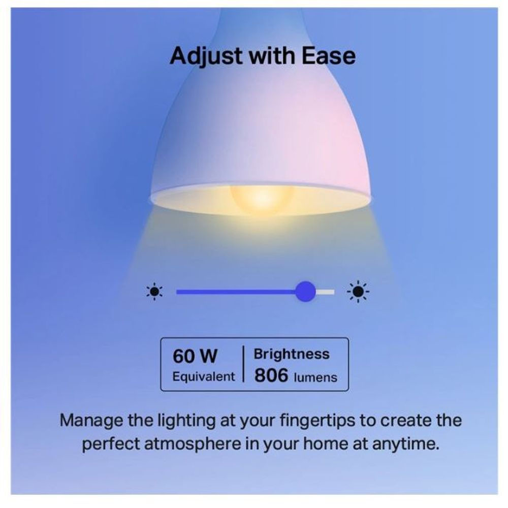 Smart Wi‑Fi light bulb brightness control: 806 lumens, 60W equivalent