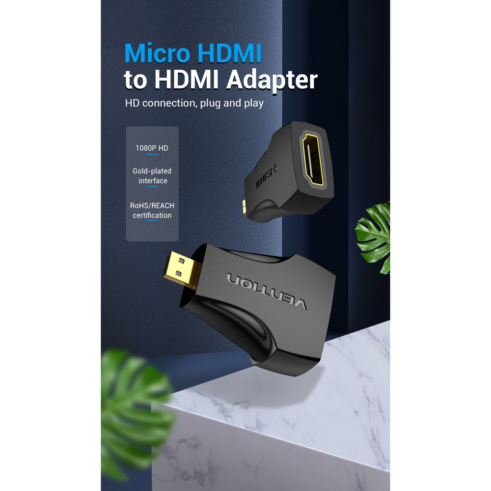 VEN-AITB0 - Vention Micro HDMI Male to HDMI Female Adapter Black