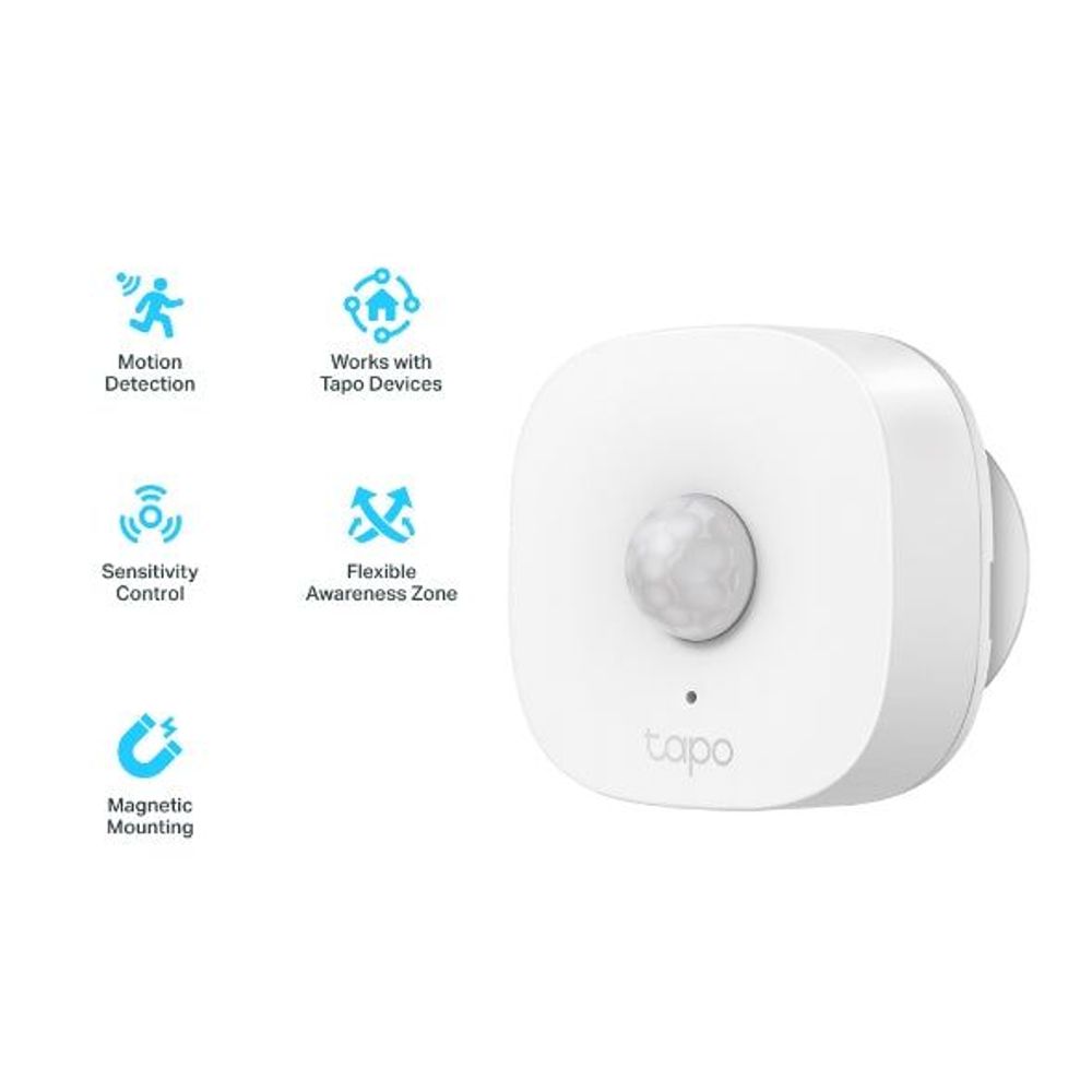White TP-Link Tapo smart motion sensor with visible motion detector window