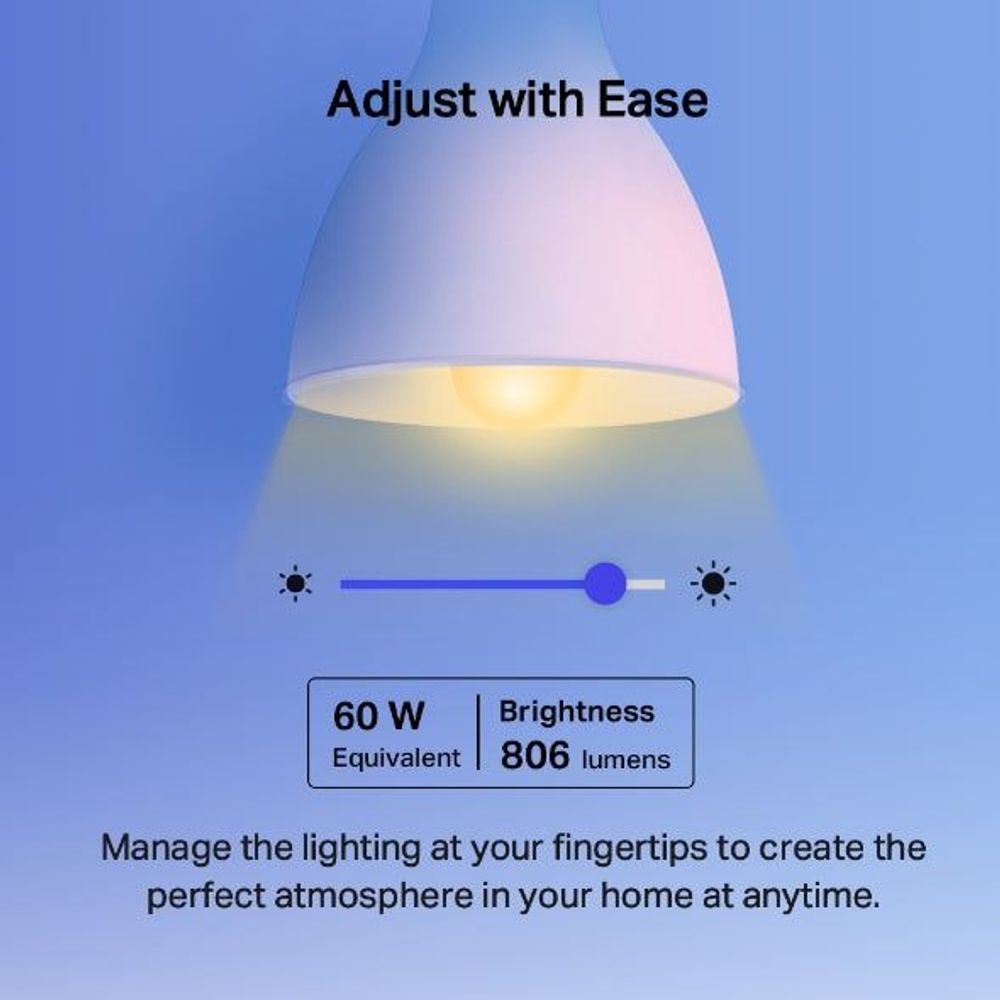 Smart Wi‑Fi light bulb with multicolor glow; 60W equivalent, 806 lumens brightness