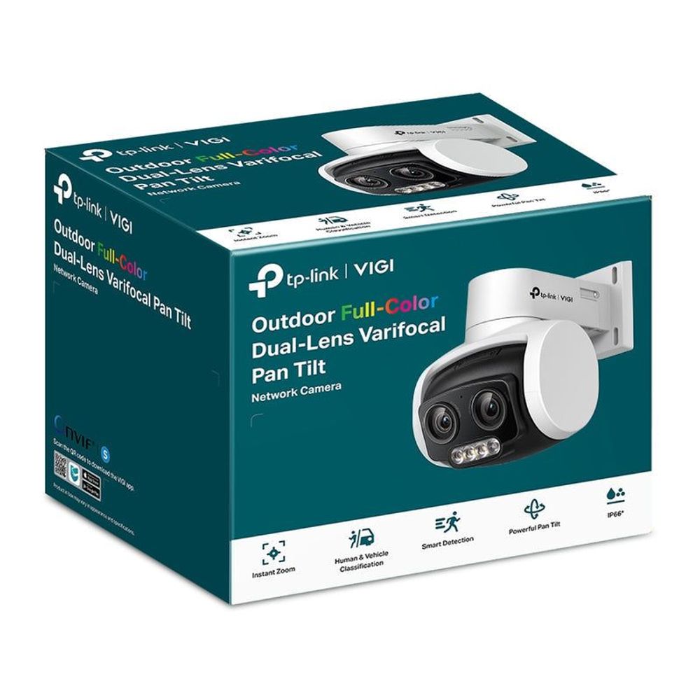 TP-Link VIGI outdoor full-color varifocal dual-lens pan tilt camera box, white
