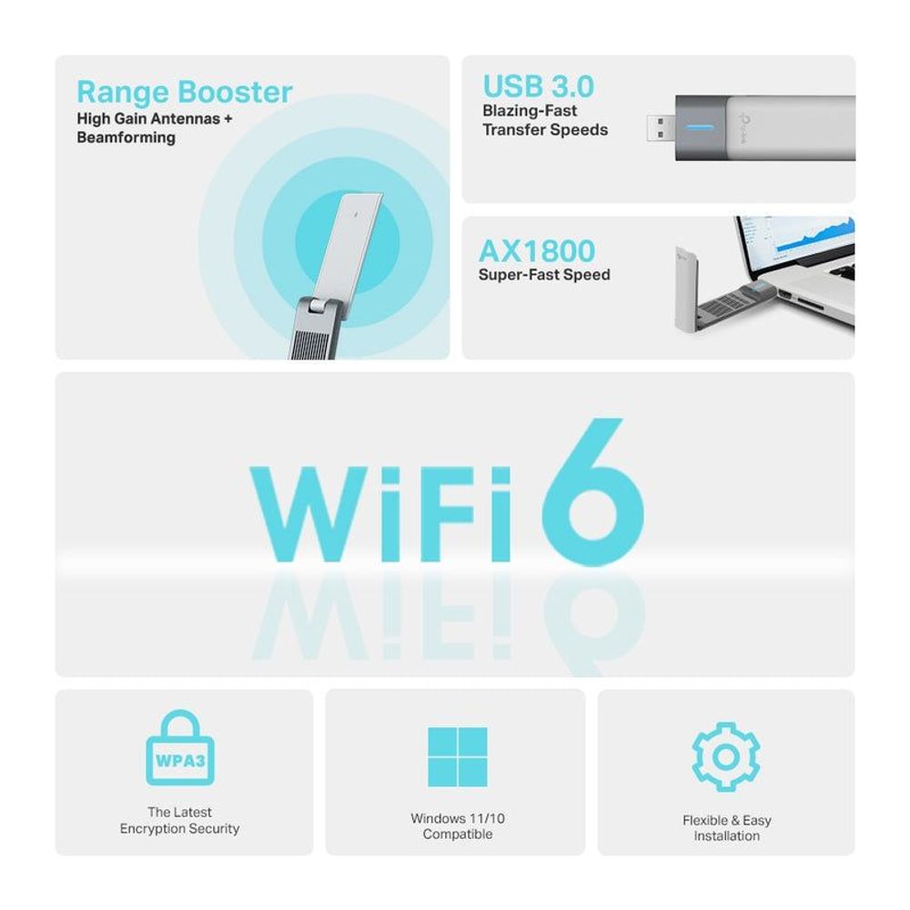 Wireless USB adapter packaging card with antenna graphic and USB cable