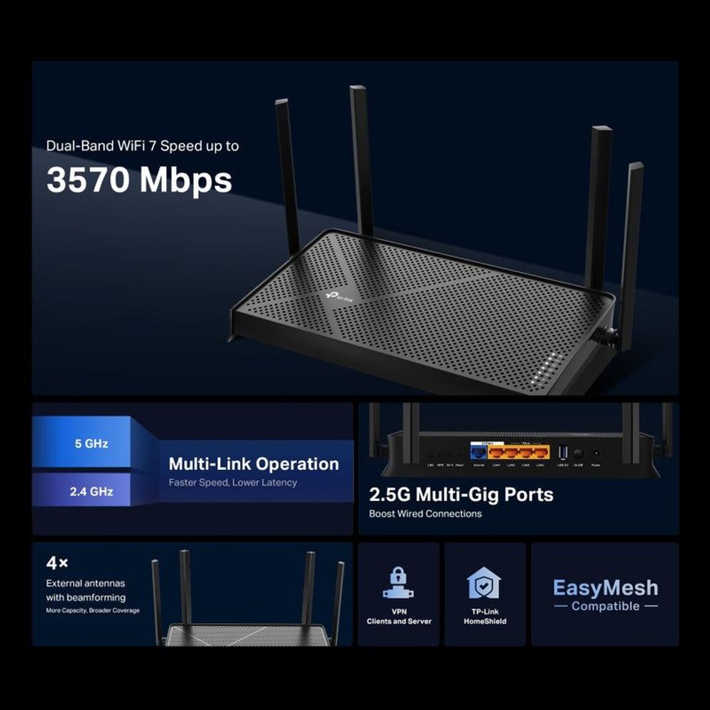 Wi-Fi router on promotional display with four antennas and mesh top