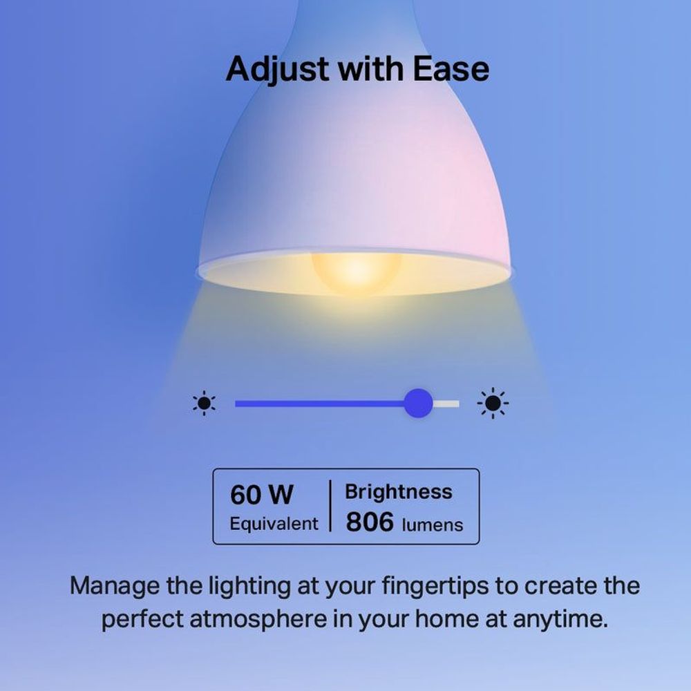 Smart Wi‑Fi multicolor light bulbs, 2-pack; dimmer slider and brightness value UI