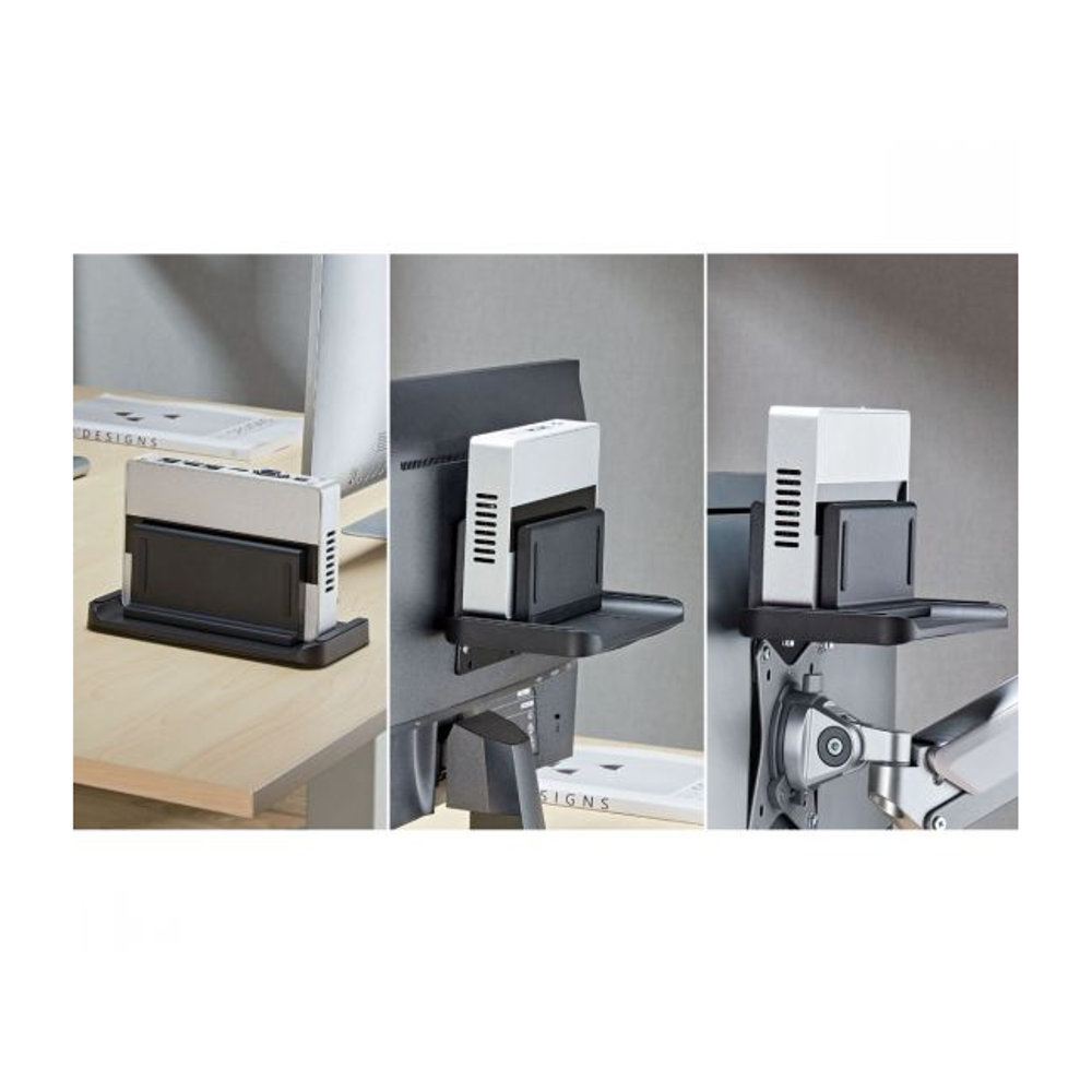 Mount stand in use: holds a device on a workbench and desk