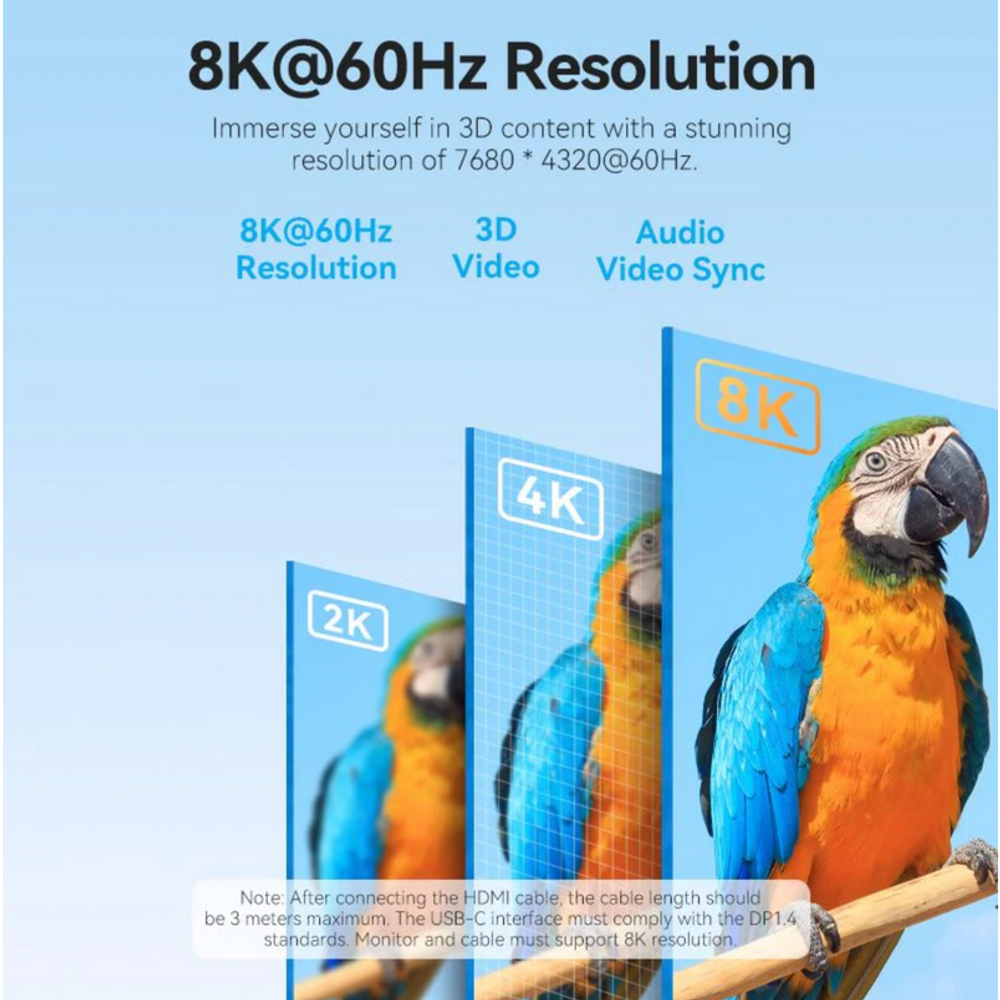 USB-C to HDMI converter showing 8K@60Hz resolution support
