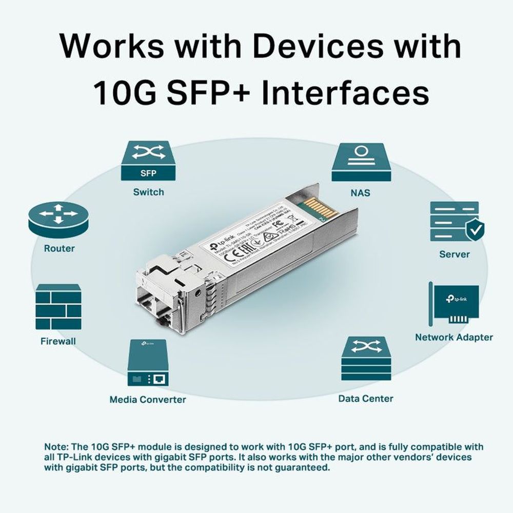 TP-Link 25GBase-SR SFP28 LC transceiver with LC interface and metal latch housing