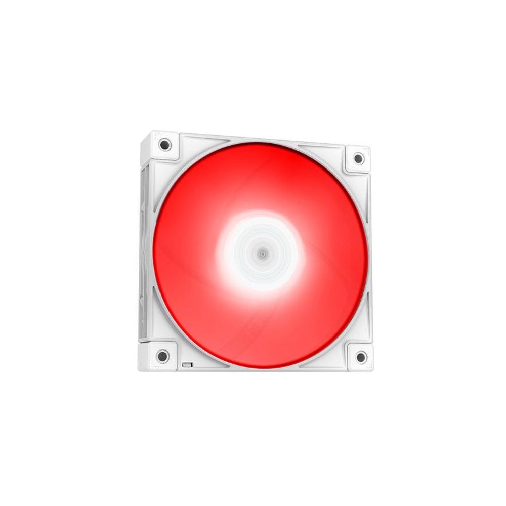White RGB PWM 120mm case fan with red LED glow, white frame (front view)