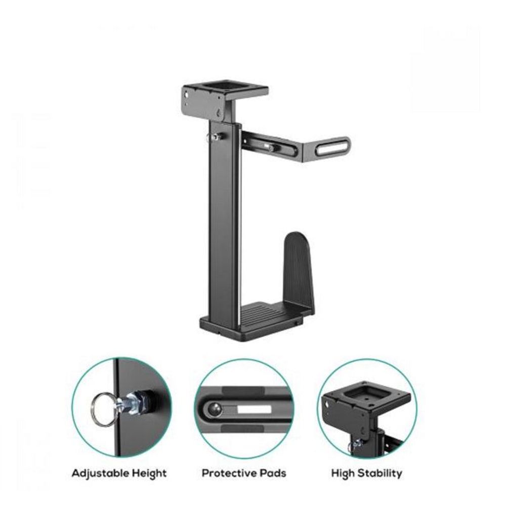 Gray adjustable PC mount stand with protective pads and stable base