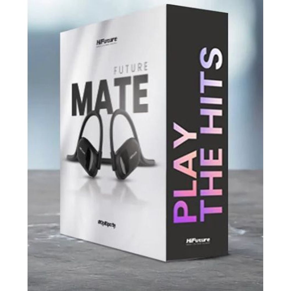 HiFuture FutureMate sport earphones retail box with earbuds and vertical purple text