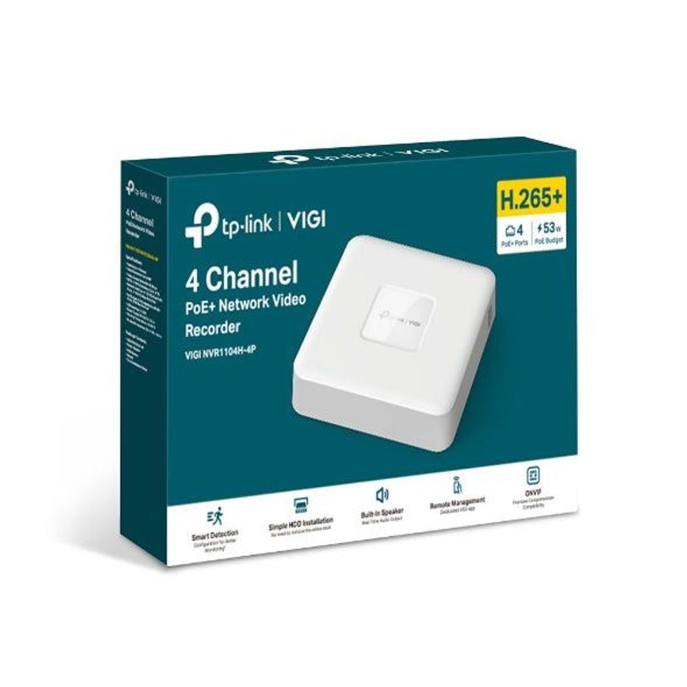 TP-Link VIGI 4-channel PoE network video recorder retail box with product image