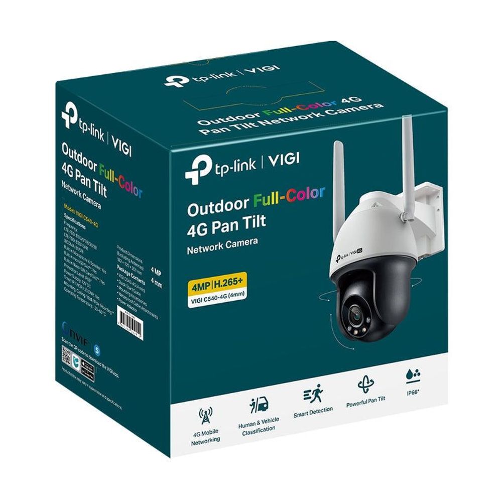 TP-Link VIGI outdoor full-color 4G pan-tilt security camera retail box with camera