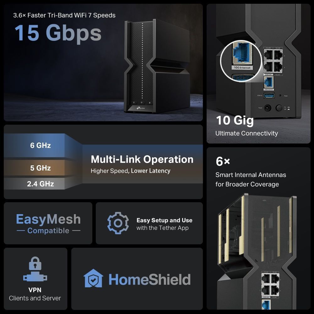 TP-Link Archer BE700 BE15000 Tri-Band Wi-Fi 7 Router