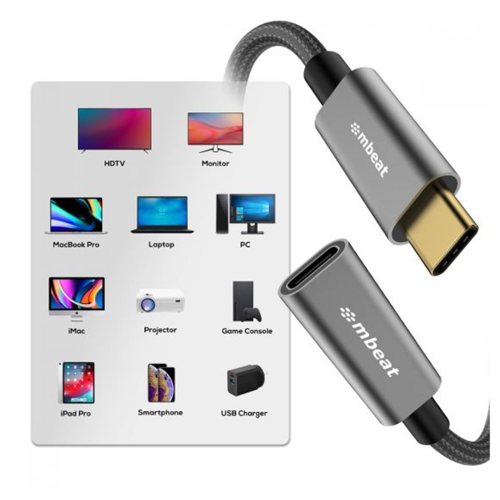 mbeat Tough Link 1m USB 3.2 Gen2 USB-C Extension Cable - Space Grey