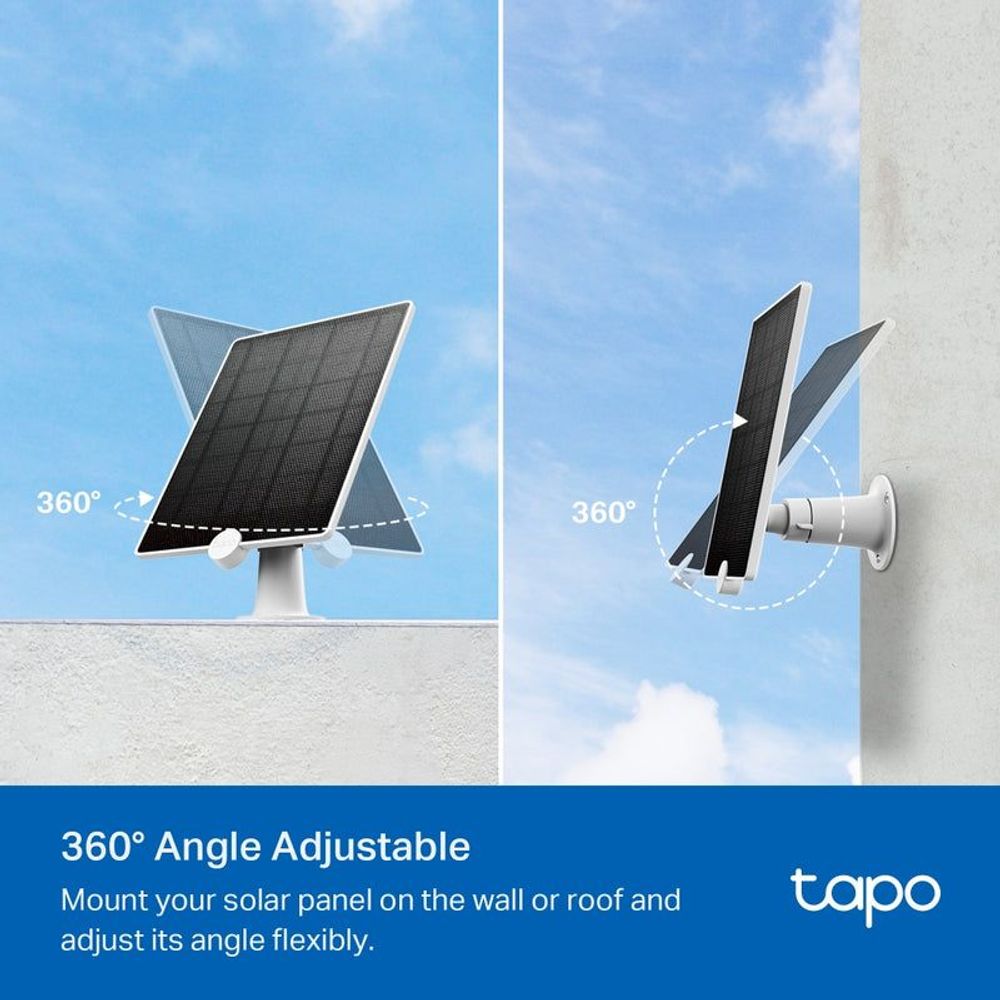 360° adjustable solar panel with wall mount and white outdoor security camera