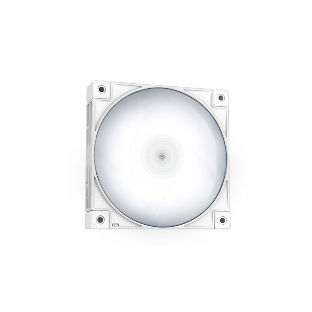 White RGB PWM 120mm case fan with white LED glow, white frame (front view)