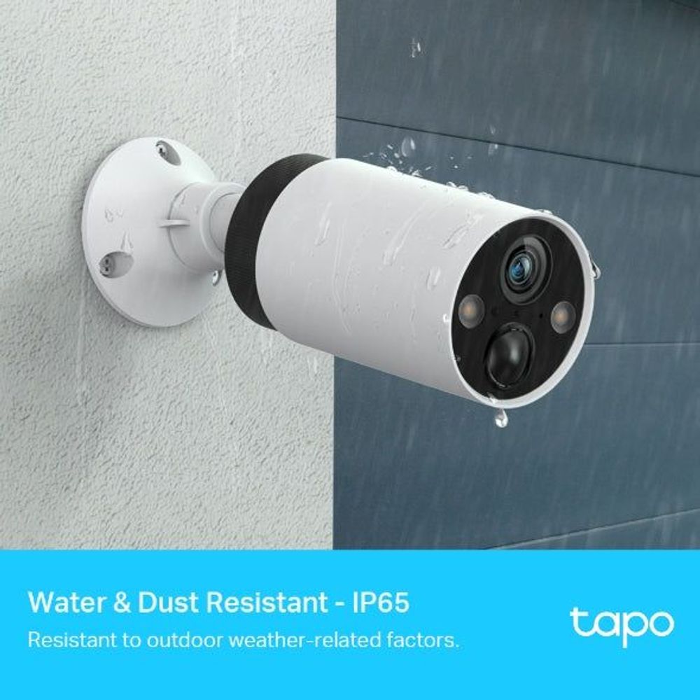 TP-Link Tapo wall-mounted wire-free camera, white housing and black lens