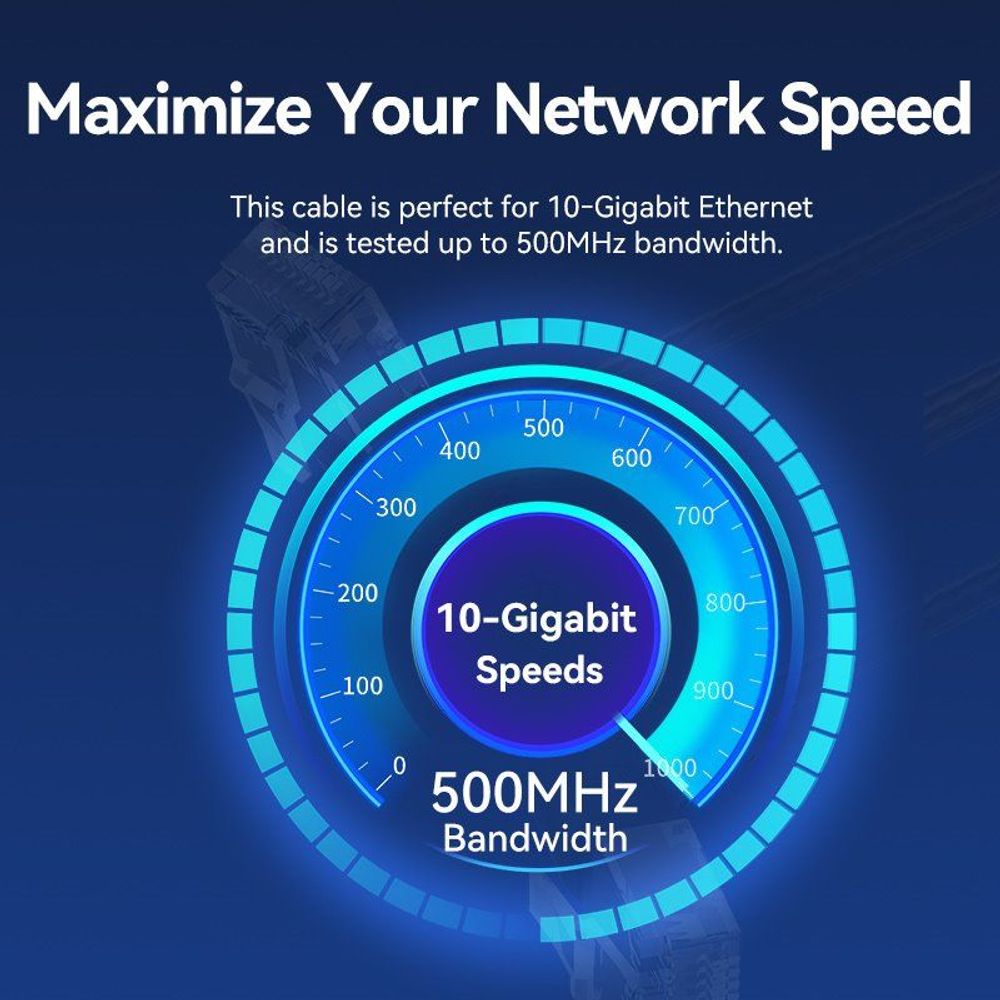 Cat6A Ethernet patch cable speed and 500MHz bandwidth performance graphic