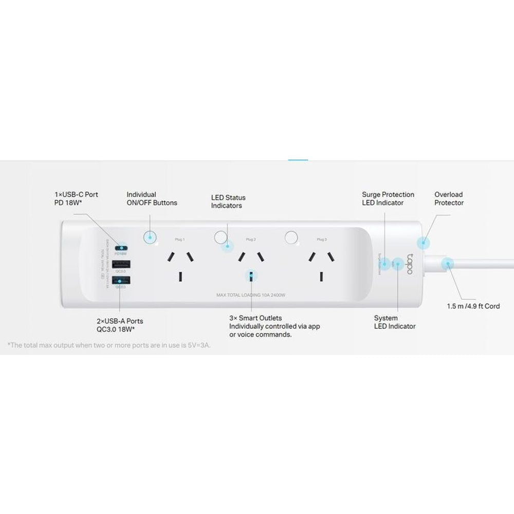 TL-TAPOP300 - TP-Link Smart Wi-Fi Power Strip 3-Outlets,