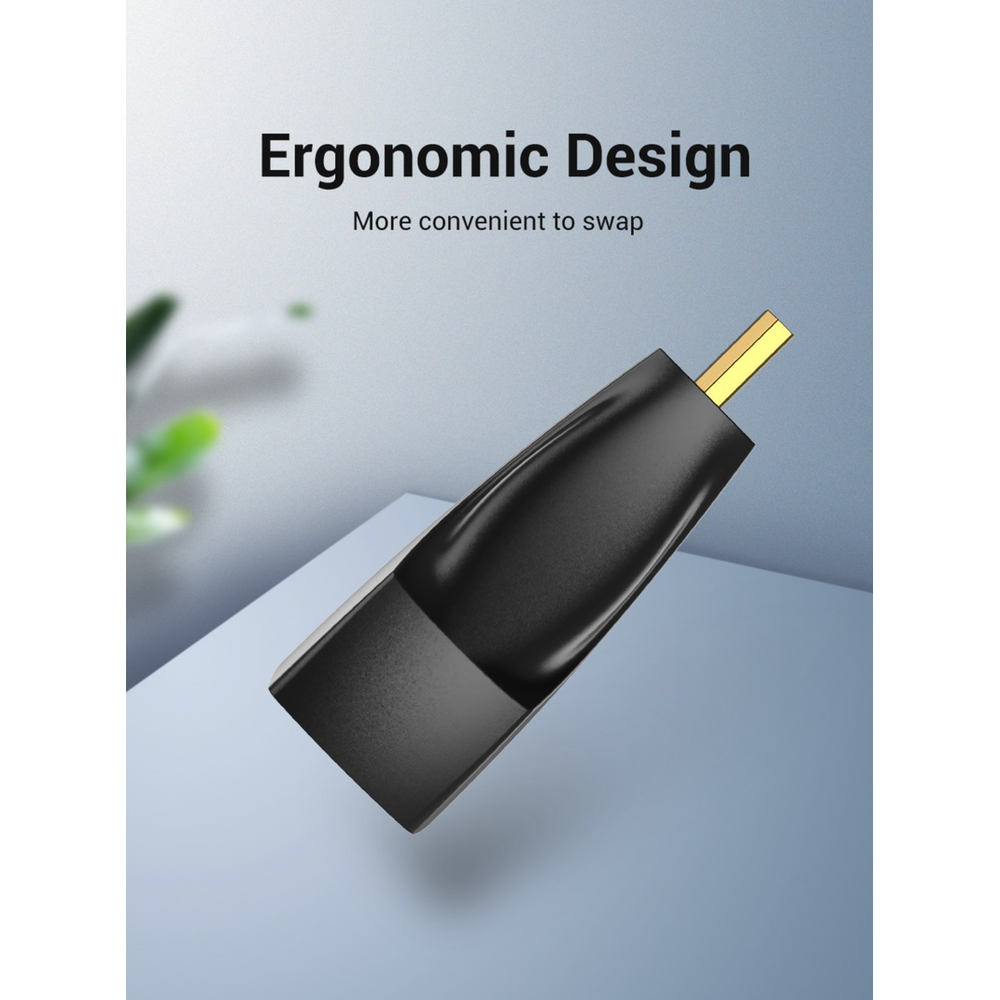 Black micro HDMI to HDMI adapter with ergonomic shape, gold-plated connectors