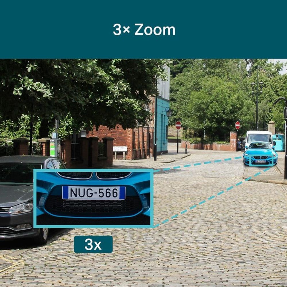 3x zoom feature graphic for a full-color outdoor camera