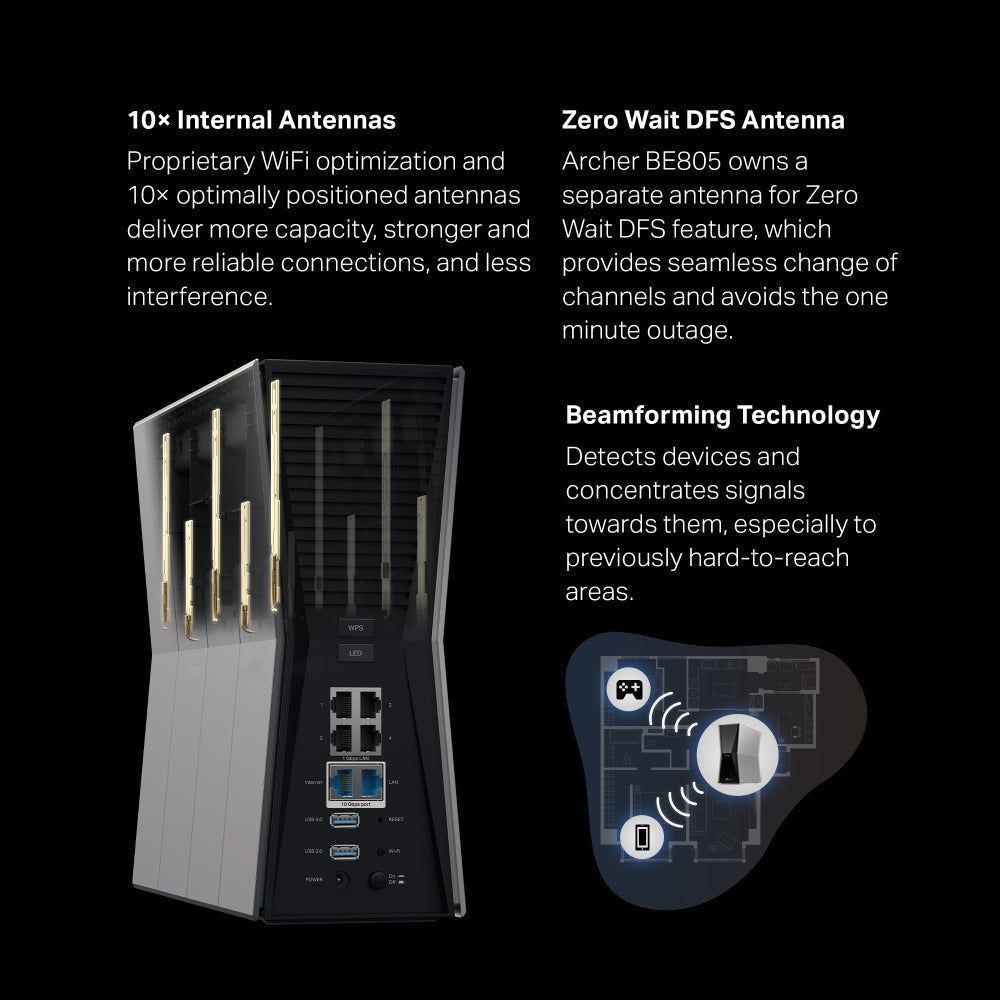 TP-Link Archer BE805 BE19000 Tri-Band Wi-Fi 7 Router