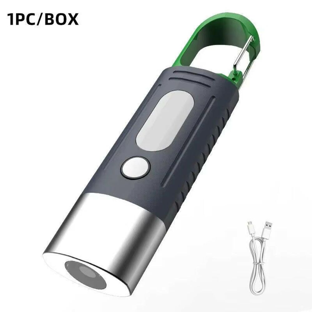 High-Power Mini LED Flashlight for Camping with Telescopic Zoom and Waterproof Design, Featuring 3 LEDs and Side Lights Gray