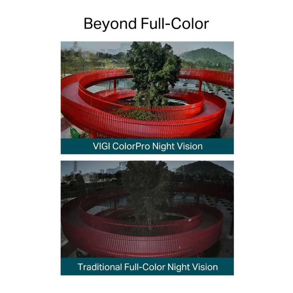 Beyond Full-Color night vision comparison graphic: full-color vs traditional IR view