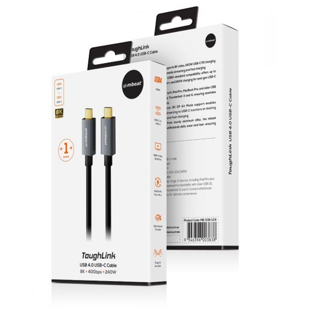 mbeat Tough Link 1m USB 4.0 USB-C Cable - Space Grey