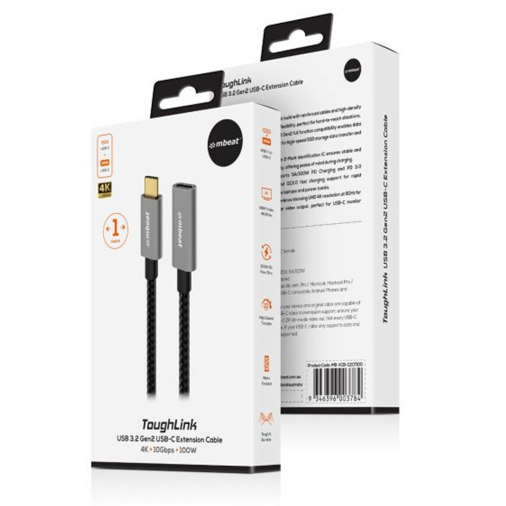 mbeat Tough Link 1m USB 3.2 Gen2 USB-C Extension Cable - Space Grey