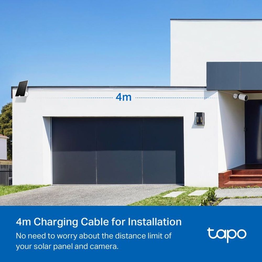 Wall mounted solar panel with 4 m charging cable for outdoor camera