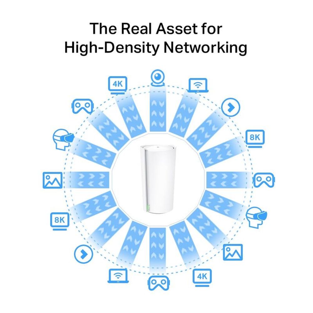 High-density networking concept graphic with mesh router icon