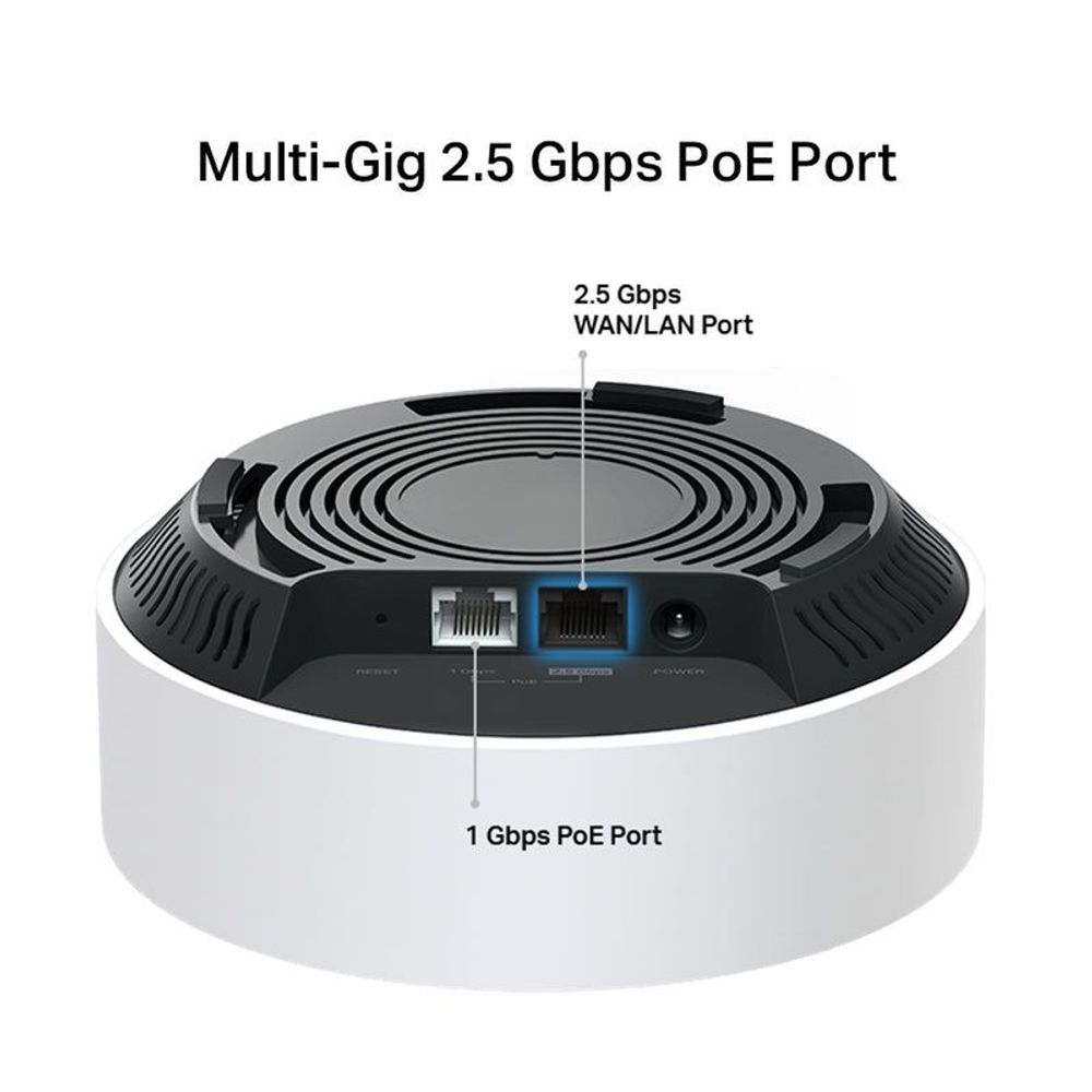 TP-Link Deco X50-POE router top view showing two Ethernet/PoE ports
